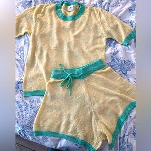 Yllw the Label Yellow Mint Green Knit Summer Set Top Shirts Beach Retro